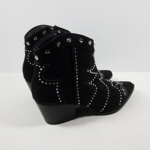 Lauren Lorraine Indiana Studded Suede Western Bootie - Black 10M - Picture 2 of 5